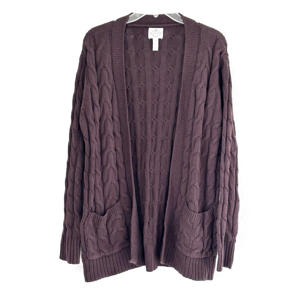 Dark Brown Cottagecore Eclectic Grandma Fall Cable Knit Cardigan